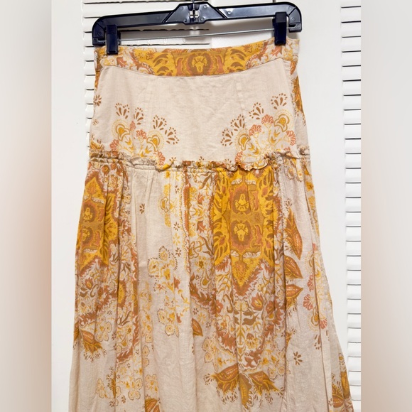 Free People Farrah Drop Waist Maxi Skirt Ivory Gold Size 6 - Picture 10 of 12